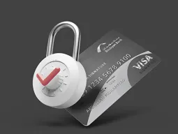 Illustration of a Visa Signature card with a lock, demonstrating fraud protection features